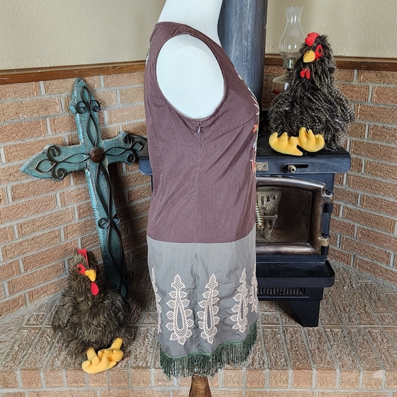 Ad:hoc le Collezioni Mini Dress Embroidered Birds Fringe Size M - Picture 4 of 8